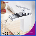 Fyeer Chrome Short Arc Rectangular Spout Single Handle Waterfall Bathroom Wash Basin Faucet Water Mixer Tap